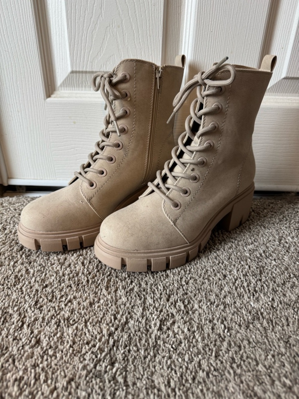 Maurices Taupe Lace-Up Chunky Heel Combat Boots